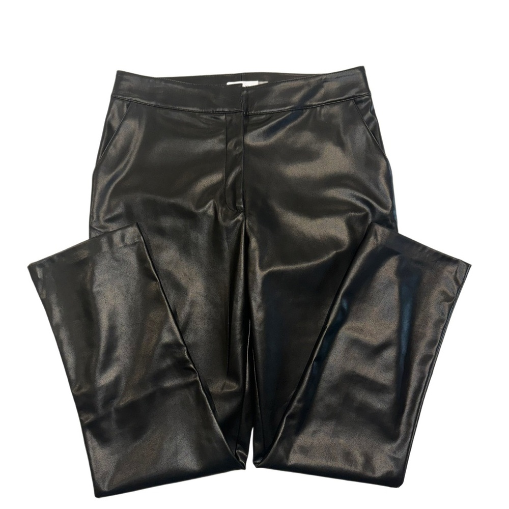 Calvin Klein Women's Black Faux Leather Button-Waist Straight Leg Pants NWOT